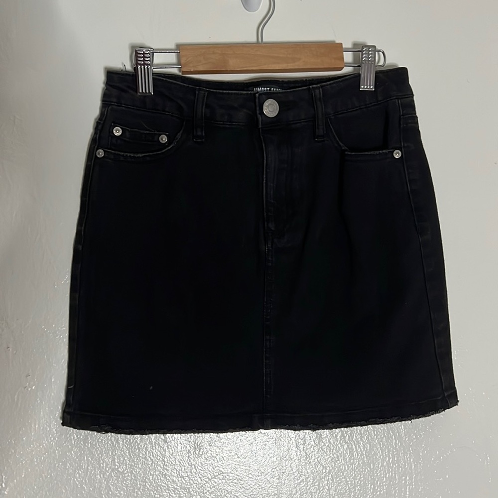High waisted black denim skirt